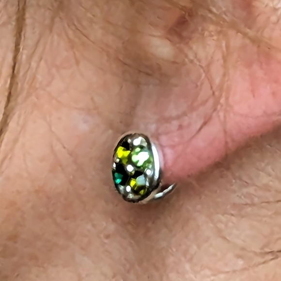 Peridot Huggies 💚 Green Mini Hoop Earrings Silver - Picture 8 of 8